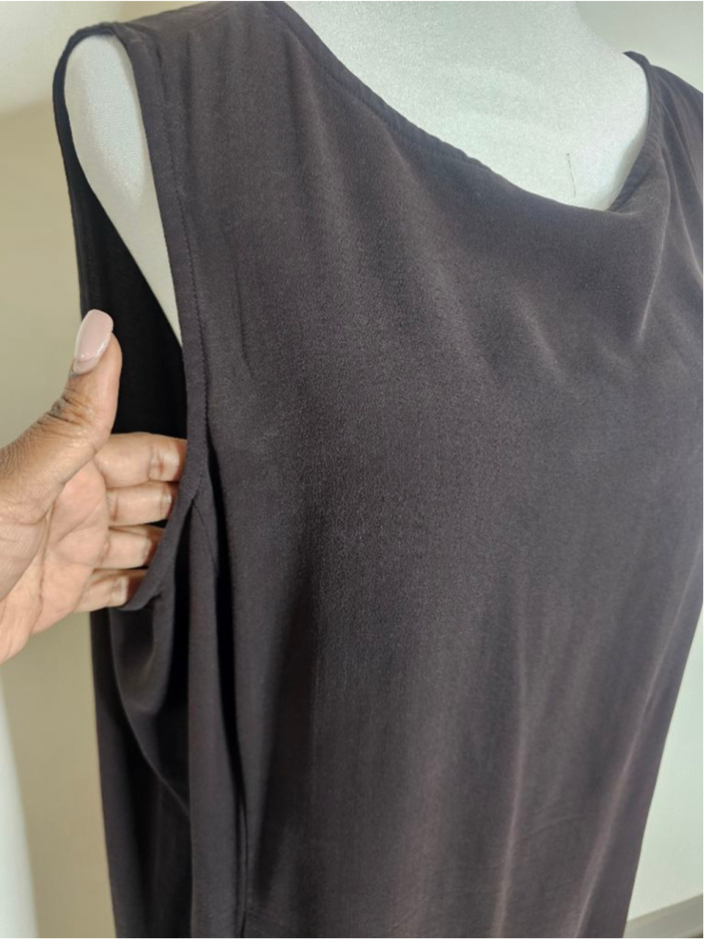 Women's Eileen Fisher Dark Brown Silk Maxi Dress 1X - Picture 5 of 7